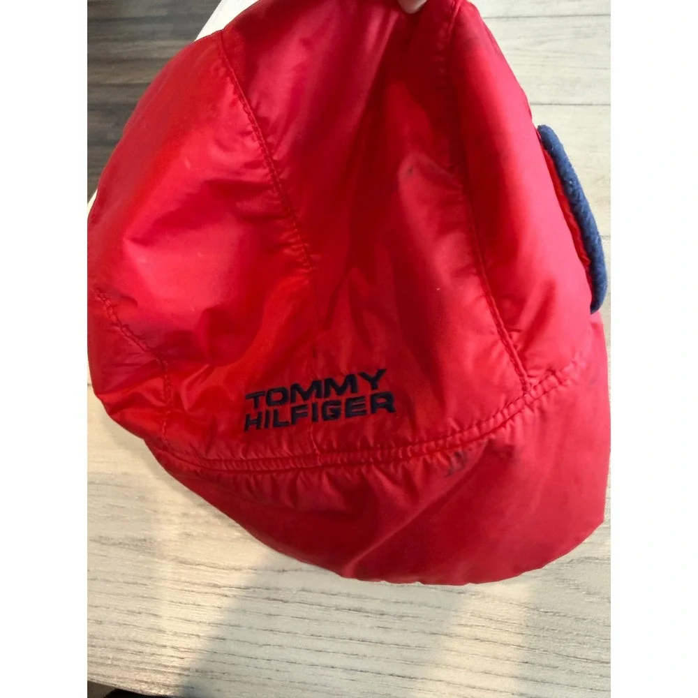 Tommy Hilfiger Boys Red Navy Blue Fleece Lined Trapper Hat One Size Winter‎ Cap